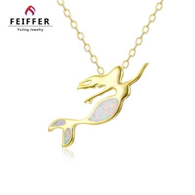 China Pretty Mermaid White Opal Chain New Arrival 925 Sterling Silver Jewelry Pendant Necklace for sale