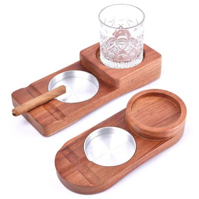 China Cigar Storage Cigar Stand Holder Rack Ashtray Accessories Whiskey Glass Car Custom Wooden Cigar Holder for sale