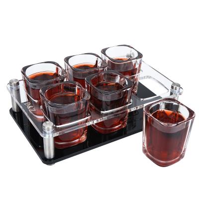 China Shot Glass Shelf Portable Tall Luxury Small Wedding Cool Clear Square Mini 2oz Sublimation Custom Tequila Shot Glasses with Holder for sale