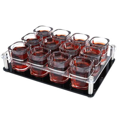 China Custom Shot Glasses Wedding 6pcs/12pcs Set Shot Glass Holder Plastic Tray Shot, Crystal Creative Whiskey Cup Custom Logo Decorative 2oz Shot Glass for sale