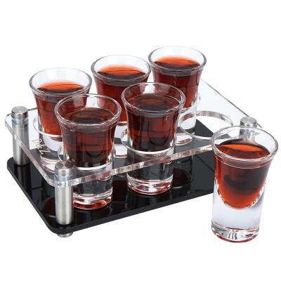 China Custom Shot Glasses Wedding Shot Glass Tray, High Quality Holder Tray Heavy Base Transparent Lead Free Custom Glassware Whiskey Crystal Shot Glass for sale