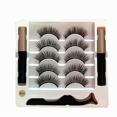 China Long New Style Natural Five Pairs 3D Eyelash Magnetic Eyeliner False Eyelash Set Free Glue Magnet Eyelashes for sale