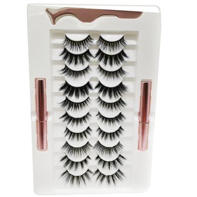 China Hot Sale 10pairs Long Natural False Eyelashes Two Tubes Magnetic Eyeliner Glueless Magnetic Eyelashes for sale