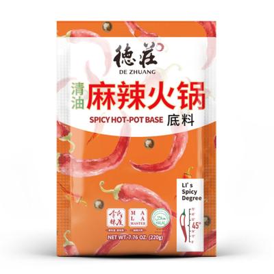 China Dezhuang 220g 45 degrees spicy seasoning edible hot soup base vegetable oil medium pot DZ-1 for sale