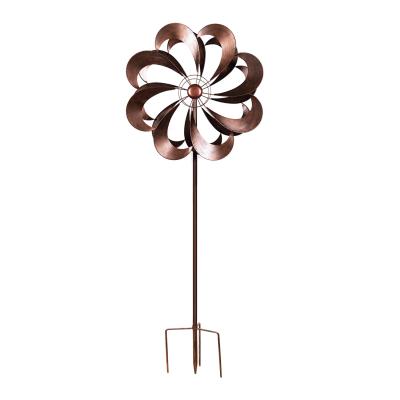 China Kinetic Copper Wind Spinners Double Spinner Art Decor New Garden Art Single Copper Wind Sculpture for sale