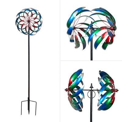 China Outdoor Kinetic Wind Art Metal Wind Art Decor Wind Spinner Sculpture Symmetrical Spherical Spiral for sale