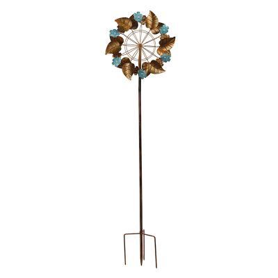 China Wholesale Art Decor Double Gold Wind Spinner Metal Wind Spinner Sculpture Stake Kinetic Wind Spinner Yard for sale