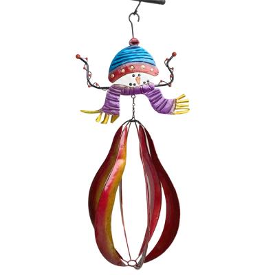 China Contemporary Outdoor Christmas Garden Metal Decoration Hanging Wind Chime Snowman Wind Spinner for sale