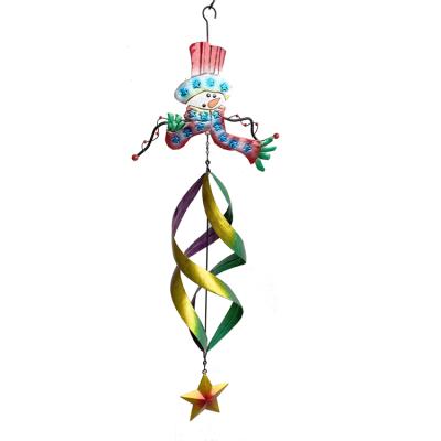 China Contemporary Christmas Garden Decoration Snowman Wind Spinner Metal Hanging Spiral Spinning Wind Chimes for sale