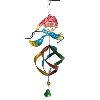 China Contemporary Christmas Decoration Garden Hanging Snowman Wind Spinner Metal Wind Rings For Outdoor for sale