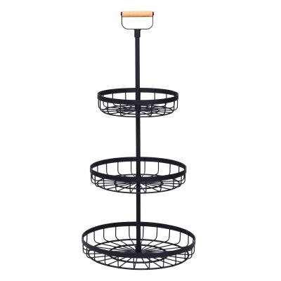 China Stocked 3 Layers Circle Detachable Regular Metal Kitchen Storage Basket Rack Fruit Wire Storage Basket for sale