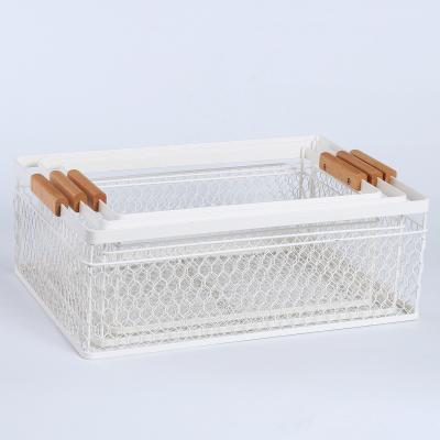 China Wholesale Custom Vegetable Light Metal Wire Kitchen Shelved Storage Fruit Basket White Stocked Basket for sale