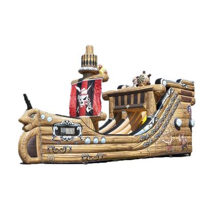 China Exicting Inflatable Pirate Theme PVC Pirate Ship Slides Inflatable Trampoline Slides With Cannon for sale