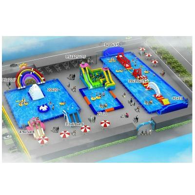 China Combo PVC Water Park Slides and Swimming Pool Scenic Area Kids Adult Hotel Inflatable Water Park for sale