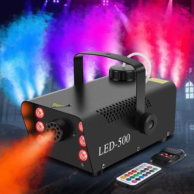 China Wireless Remote Control New Gas Smoke Machine LED 500W Controllable Light Mini 6 RGB LED Thermal Fog Machine 500W Halloween Smoke Machine Light for sale