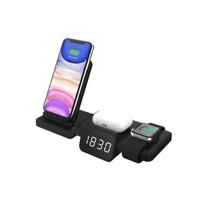 China Popular Multifunctional Mobile Phone Wireless Charger Wireless Charging Clock with Time Display 5 in 1 Wireless Phone Charger Station for sale