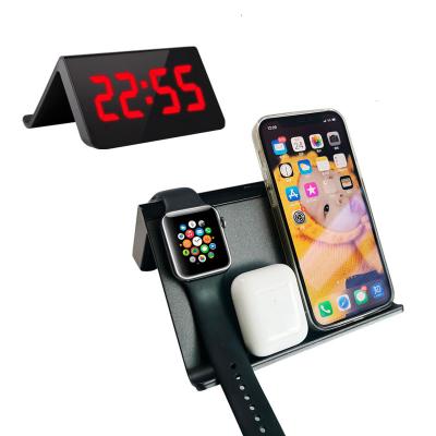 China 2022 Tablet 10W Fast Charge 3 in 1 T20 Wireless Charger Stand Charging Station for Iphone Iwatch Airpods pro with Alarm Clock Display for sale