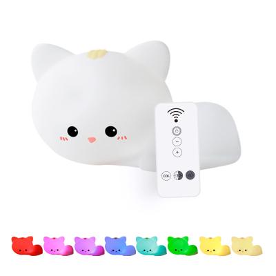 China Remote Control Bedroom Silicone Night Light Kids Baby Bedroom Led Desk Cat Night Light With 7 Lamp Touch Sensor Color Changing for sale