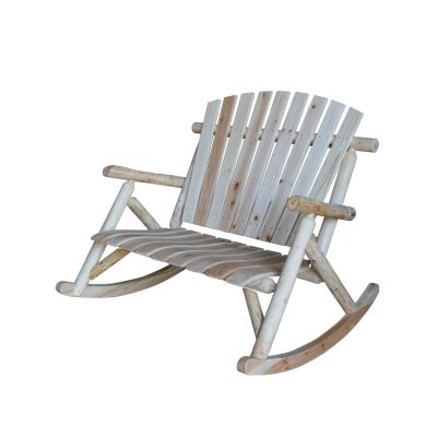 China Outdoor Wooden Garden Log Double Reclining Patio Rocking Chair for sale