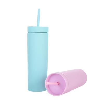 China Viable Wholesale Reusable Skinny Tumbler Pastel Colored Motivational Acrylic 17oz Cups With Lid And Straw for sale