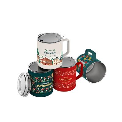 China Wholesale 14oz Stainless Steel Viable Sublimation Double Wall Design Christmas Reusable Coffee Mug Mugs Customized Design With Lid for sale