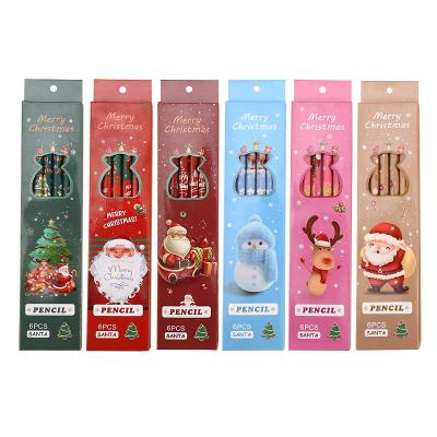 China 6 HB Pencils Office School Wholesale Christmas Cartoon Cute Pencil Case With Eraser for sale