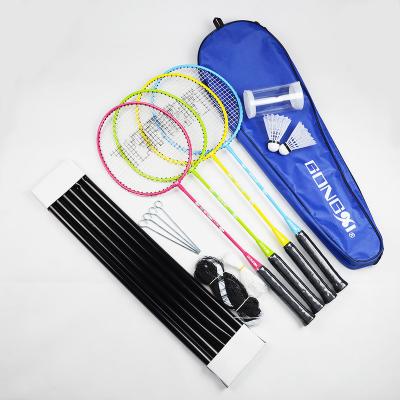 China Eastic & Durable Professional Outdoor Sport Badminton Shuttlecock Racket Racquet Set 4 Player Racket Shuttlecock With Pole Net Bag Balls for sale