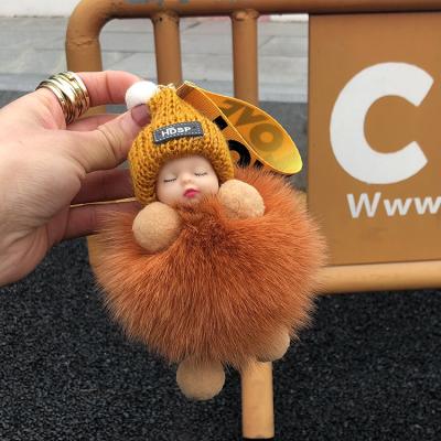 China Wholesale Real Fox Factory Plush Fur Ball Key Chain Sleeping Doll Plush Accessories Cute Car Pendant Keychain for sale