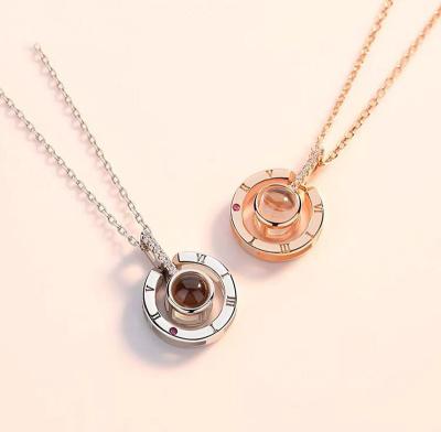 China Hot Sale Jewelery I Love You Roung Vintage Vintage Shape Necklace 100 Different Languages ​​Rose Gold Filled Word Necklaces for sale