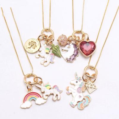 China Cute Color Epoxy Unicorn Pendants Children Necklaces Candy Kids Cute Jewelry Box High Quality Chain for sale