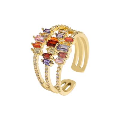 China Other Multilayer Copper Micro-Inlaid Colored Zircon Rings Fashion Opening Rings for sale