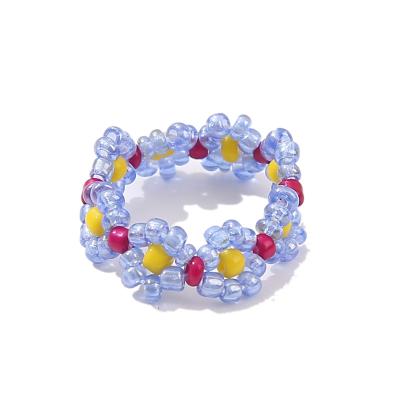 China The Other European and American Creative Handwoven Flower Seed Beads Ring Bohemian Beaded Colorful Elastic Rings for sale