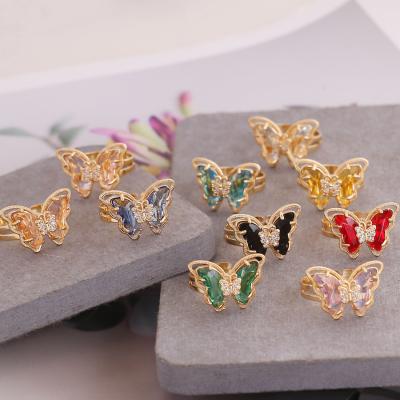 China Other 2021 Fashion Colored Glass 18k Gold Plated Crystal Butterfly Rings Pendant for sale