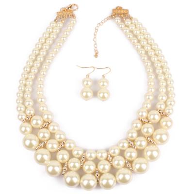 China European and American exaggerated multi-layer fashion necklace earring jewelry pearl retro fashion set for sale