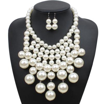 China Fashion Hot Selling Fashion Women Handmade Wedding Pearl Jewelry Necklace And Earring Sets for sale