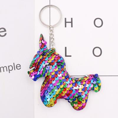 China Fashion Unicorn Key Chain Glitter Reversible Metal/Plastic Sequins Key Chain for sale