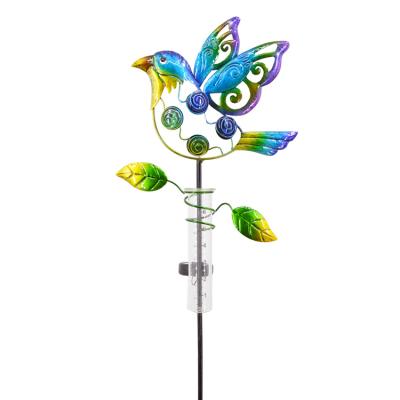 China Modern Garden Ornament Metal Bird Solar Garden Stake Rain Gauge for sale