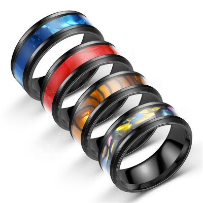 China Factory direct sale punk men 8mm width 316L Single Shell Enamel Stainless Steel Women Women Rings for sale