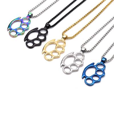 China Hot Selling Wholesale Mens Hip Hop Factory 316L Stainless Steel Punk Finger Sets Pendant Necklace for sale