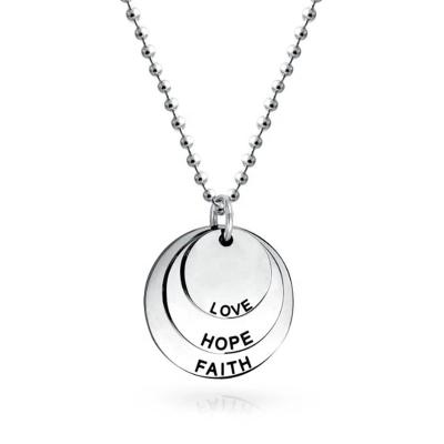 China Factory Wholesale Custom Romantic Engraved 316L Stainless Steel Faith Hope Love Dog Tag Circle Disc Pendant Necklace for sale