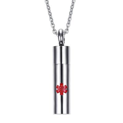 China CLASSIC Fashion Style 316L Stainless Steel Perfume Custom Pendant Medical Bottle Signs Cylindrical Open Necklace for sale