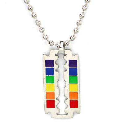 China High Quality Rainbow Single Blade 316L Stainless Steel Vintage Punk Style Hot Selling Cheerful Necklace for sale