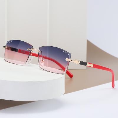 China Fashion Sunglasses 2022 New Fashion Women Sun Glasses Frameless Cut Rectangular Rimless Sunglasses Small Frame Ocean Lens for sale