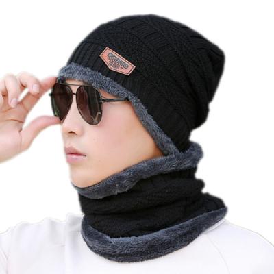 China COMMON Soft Thicken Wool Ski Hat Men Warm Hats Winter Wool Hat Set Men Beanie Knitted Cap Scarf Set Women for sale