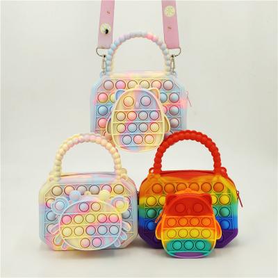 China Traveling 2022 colorful fidgety person toys rainbow noise fidgety person bag silicone push bubble bag multifunctional fidgety detachable bag for sale