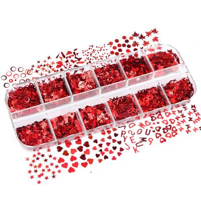 China Red Star Shape Love Butterfly Nail Sequins Paillette Mixed Colors Nail Slices Art Accessories 3D Glitter Flakes for sale