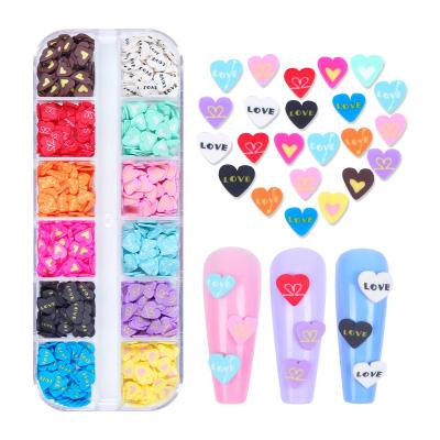 China Love Heart Romantic Valentine's Day Nail Art Decorations Polymer Clay Slice Heart Shaped Manicure Accessories for sale