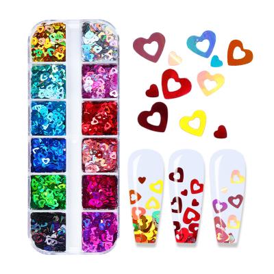 China Love Heart Hollow Love Nail Art Glitter Glitter Valentine's Day Nail Design Heart Shaped Decoration for sale