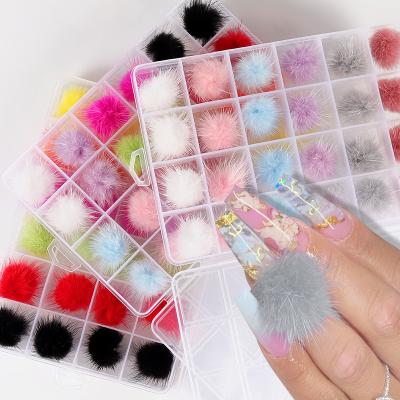 China 24Pcs/Box Soft Hairball Pompoms 3D Plush Nails Art Magnet Fashion Jewelry Manicure Design Accessories Decorations Soft Hairball Detachable for sale