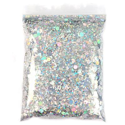 China Holographic Mixed Nail Art Decorations Hexagon Shape Chunky Nail Glitter Silver Sequins Laser Flakes Slices Manicure Nails Art Decoration for sale